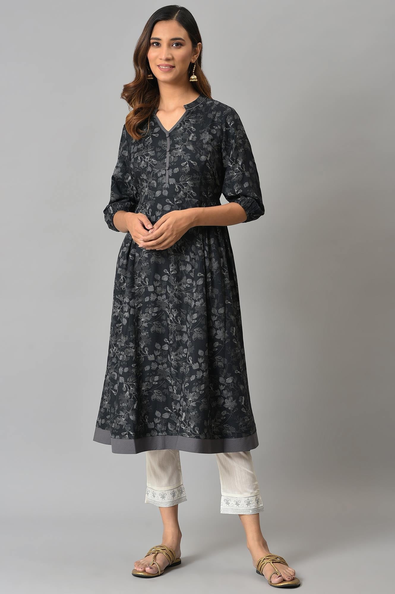 White Floral Wide Leg Cotton Pants With Elasticated Waist