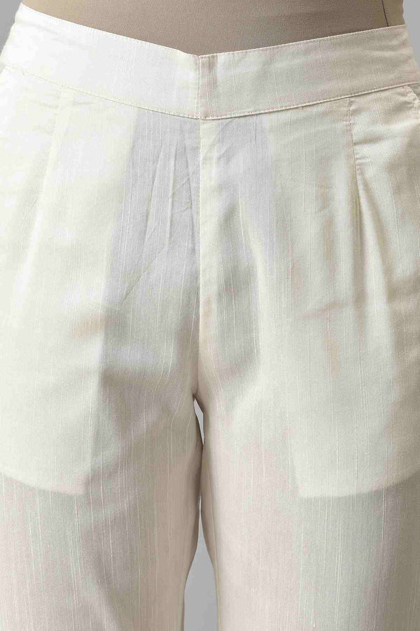 Elleven Women's White Floral Wide Leg Cotton Pants With Elasticated Waist