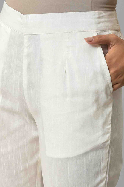 White Floral Wide Leg Cotton Pants With Elasticated Waist