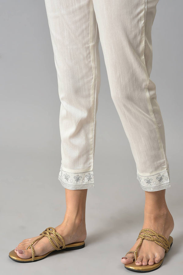 Elleven Women's White Floral Wide Leg Cotton Pants With Elasticated Waist