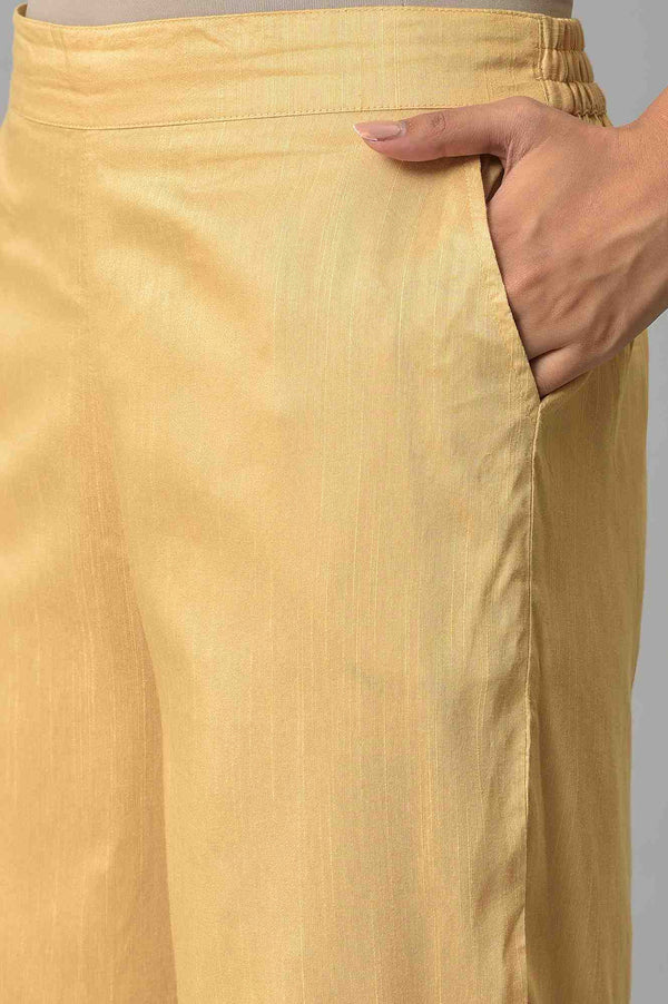 Gold Solid Straight Fit Culottes With Elasticated Waistband