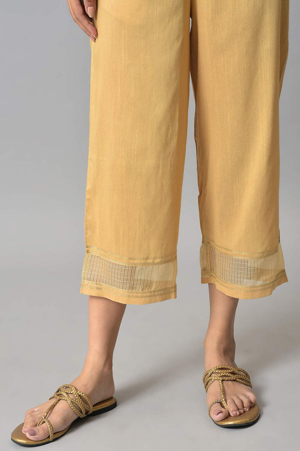 Gold Solid Straight Fit Culottes With Elasticated Waistband