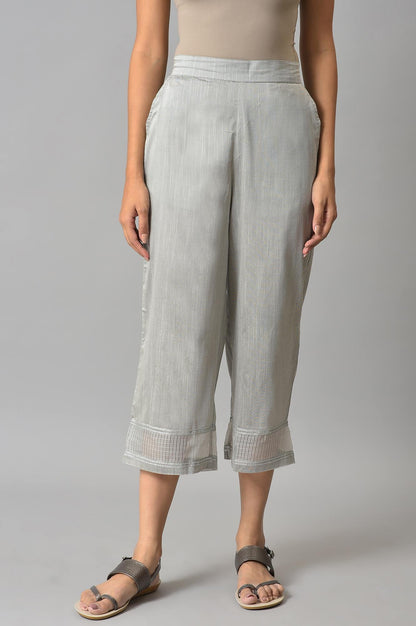 Grey Solid Straight Fit Culottes With Elasticated Waist
