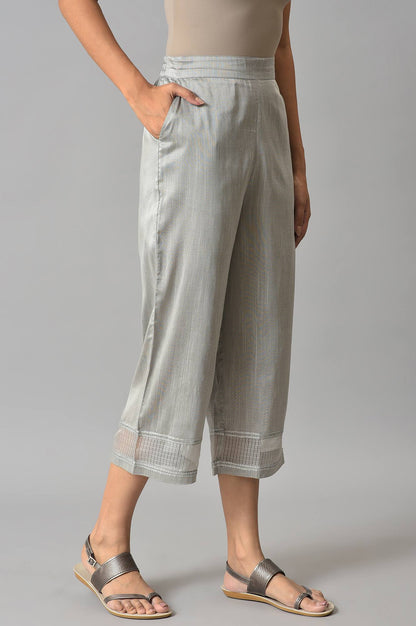 Grey Solid Straight Fit Culottes With Elasticated Waist