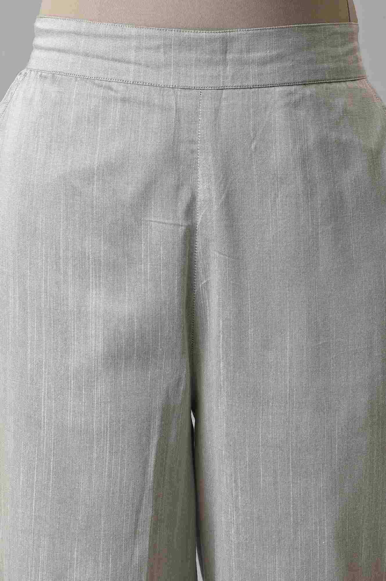 Grey Solid Straight Fit Culottes With Elasticated Waist