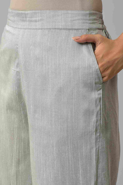 Grey Solid Straight Fit Culottes With Elasticated Waist