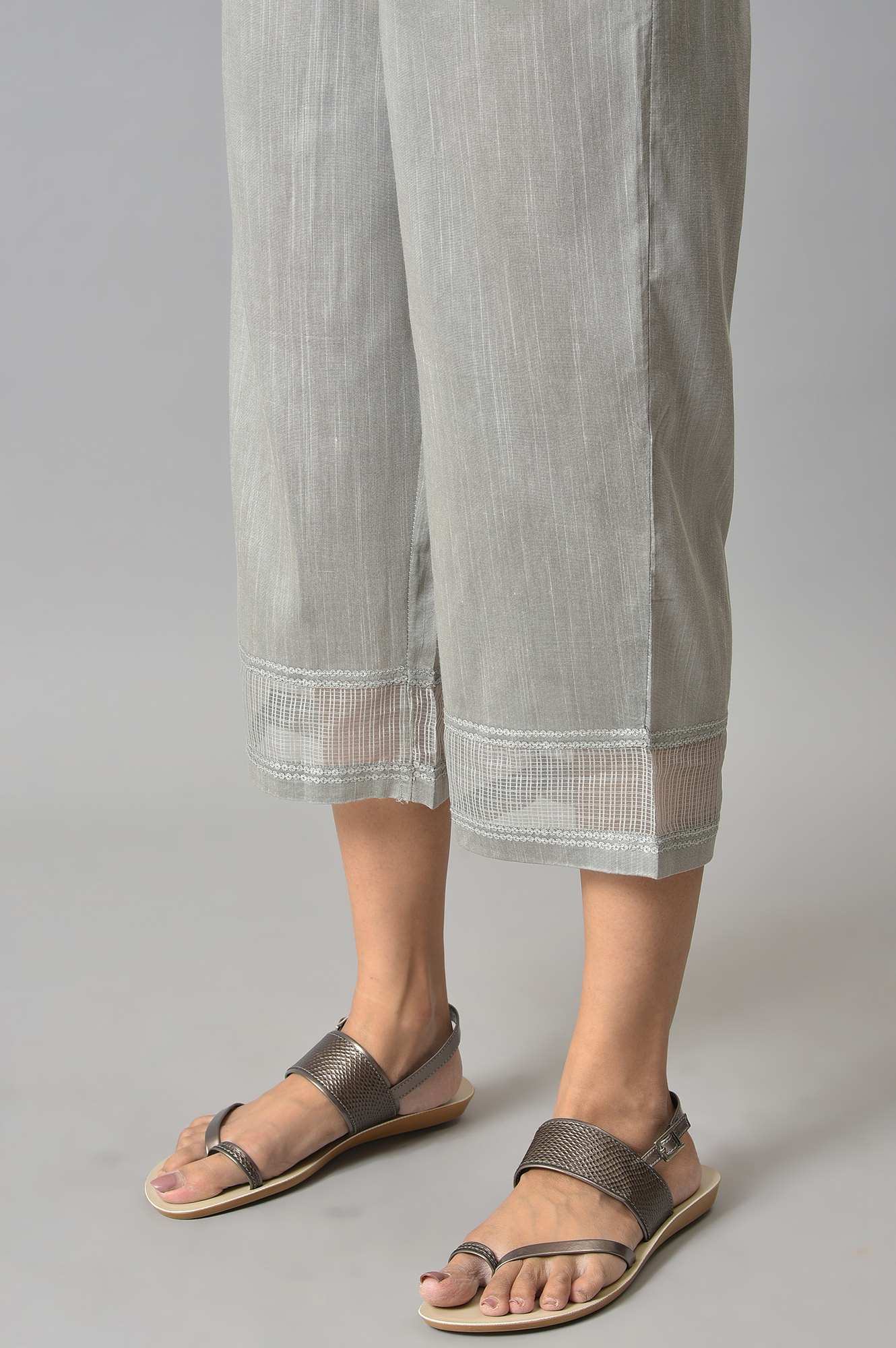 Grey Solid Straight Fit Culottes With Elasticated Waist