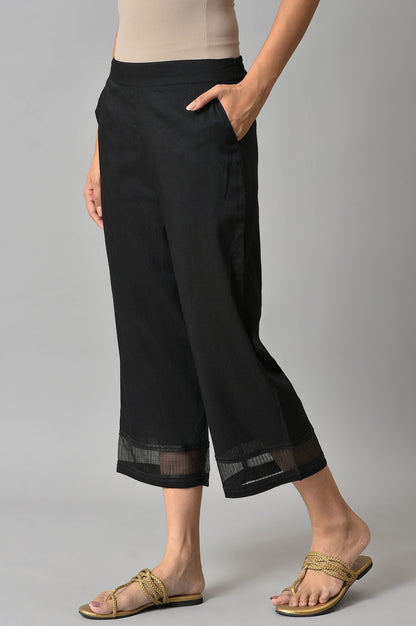 Black Solid Straight Fit Culottes With Sheer Hem Detail