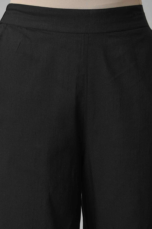 Elleven Women's Black Solid Straight Fit Culottes With Sheer Hem Detail
