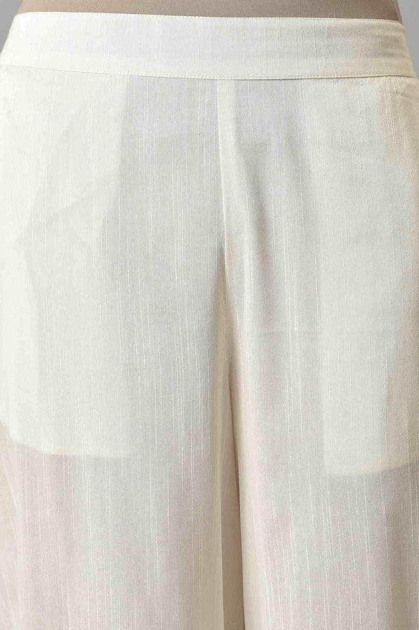 Elleven Women's Off White Solid Wide-leg Cotton Culottes with Sheer Hem Detail