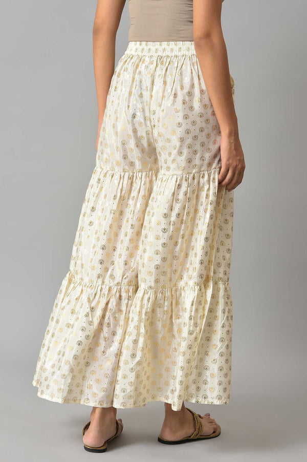 White Floral Printed Flared Silk Palazzo With Elasticated Waist