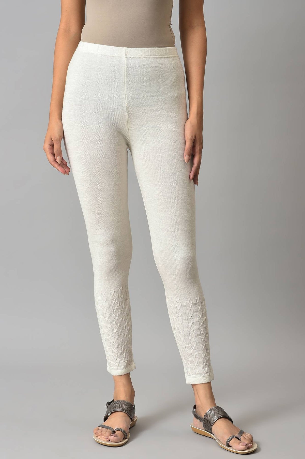 Elleven Women's White Solid Skinny Tights With Elasticated Waistband - XS
