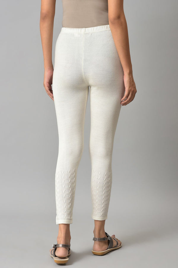 Elleven Women's White Solid Skinny Tights With Elasticated Waistband