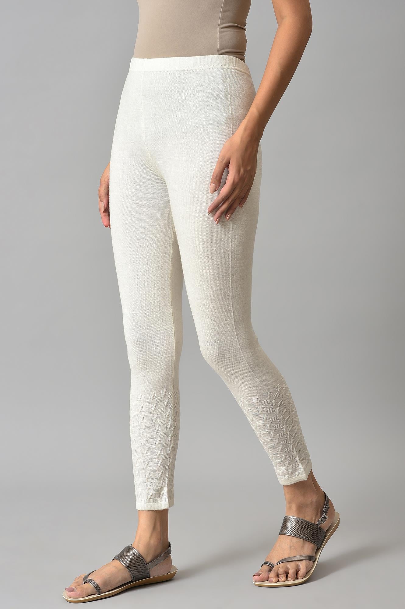 White Solid Skinny Tights With Elasticated Waistband