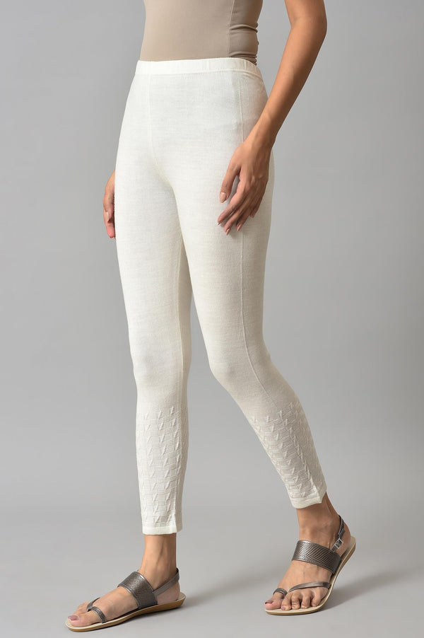 Elleven Women's White Solid Skinny Tights With Elasticated Waistband