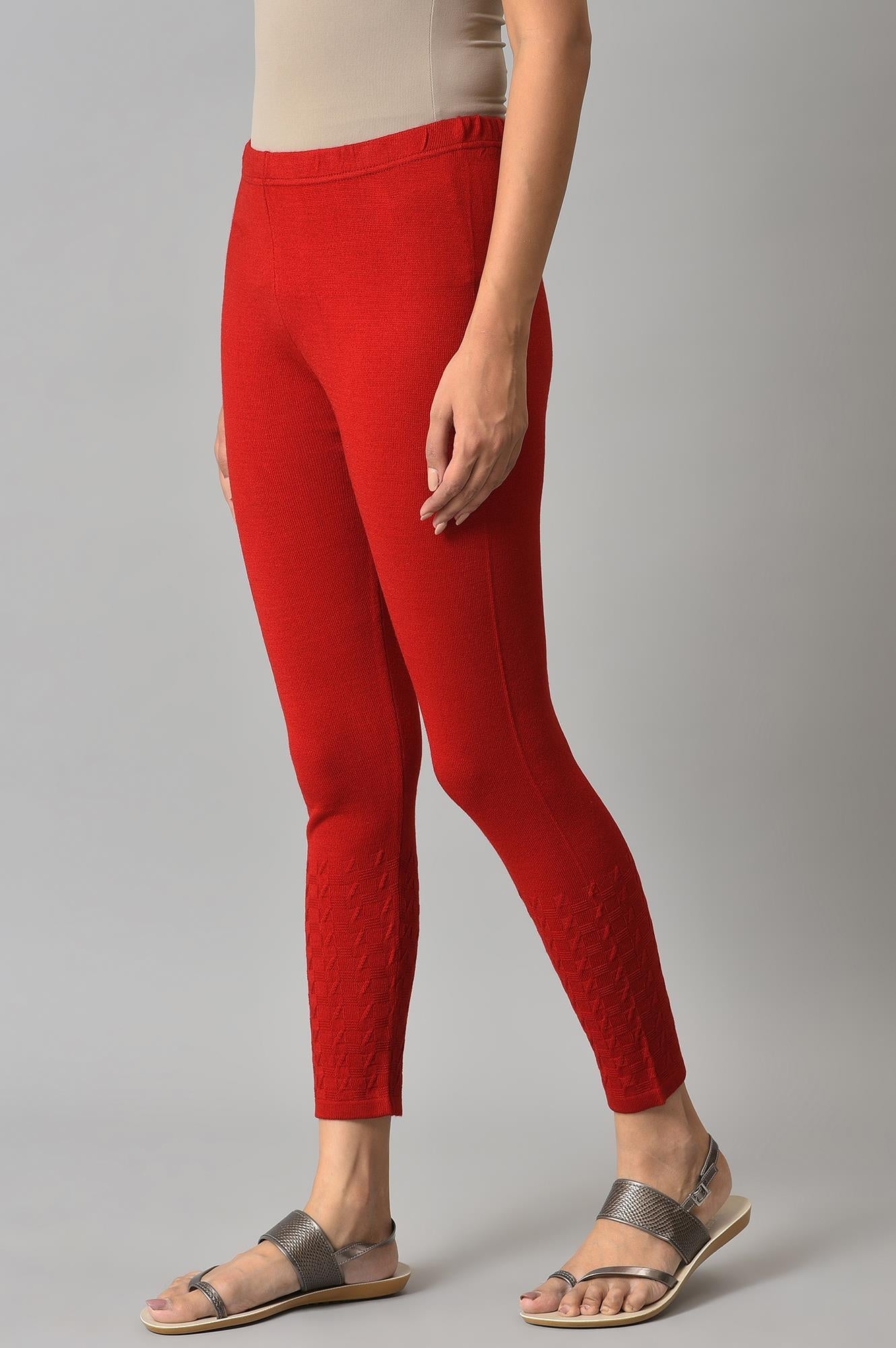 Red Solid Skinny Tights With Elasticated Waistband