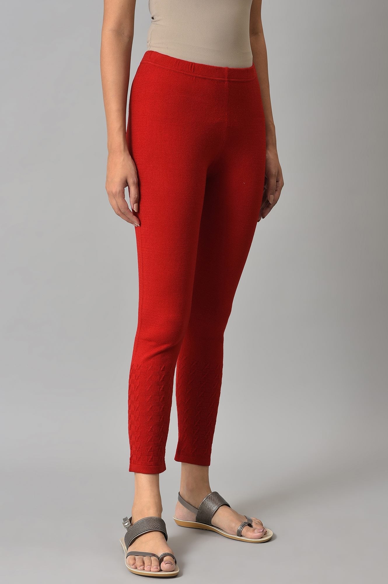Red Solid Skinny Tights With Elasticated Waistband