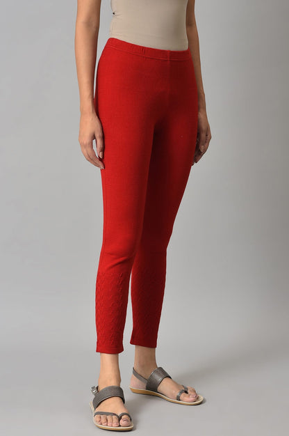 Red Solid Skinny Tights With Elasticated Waistband