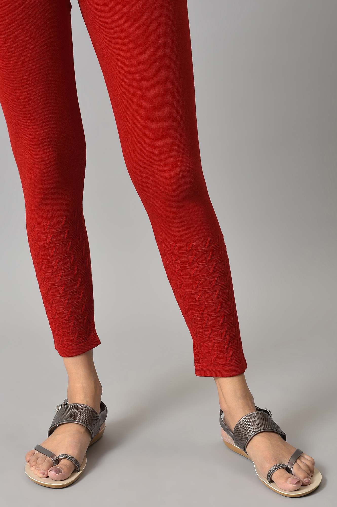 Red Solid Skinny Tights With Elasticated Waistband