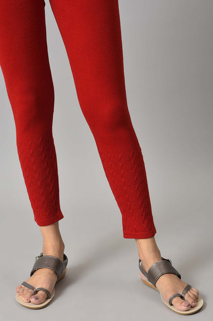 Red Solid Skinny Tights With Elasticated Waistband
