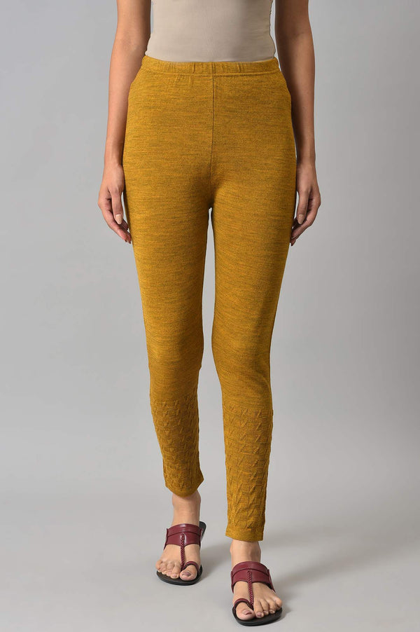 Mustard Solid Skinny Knit Tights with Elasticated Waistband