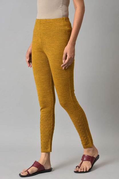 Mustard Solid Skinny Knit Tights with Elasticated Waistband
