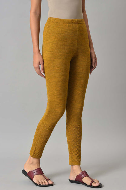 Mustard Solid Skinny Knit Tights with Elasticated Waistband