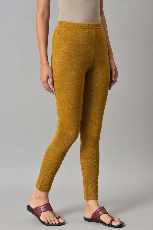 Mustard Solid Skinny Knit Tights with Elasticated Waistband