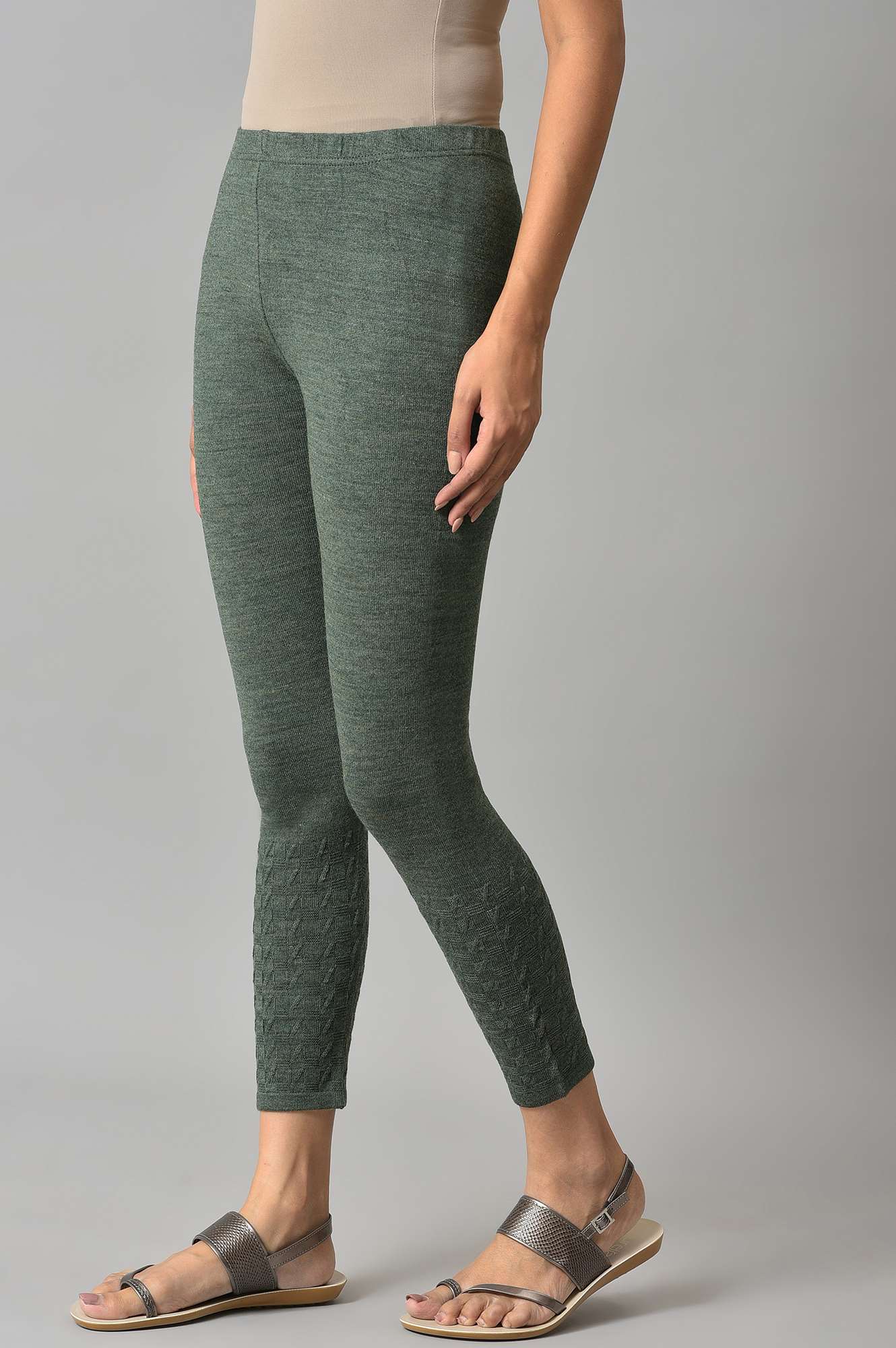 Green Solid Skinny Tights With Elasticated Waistband
