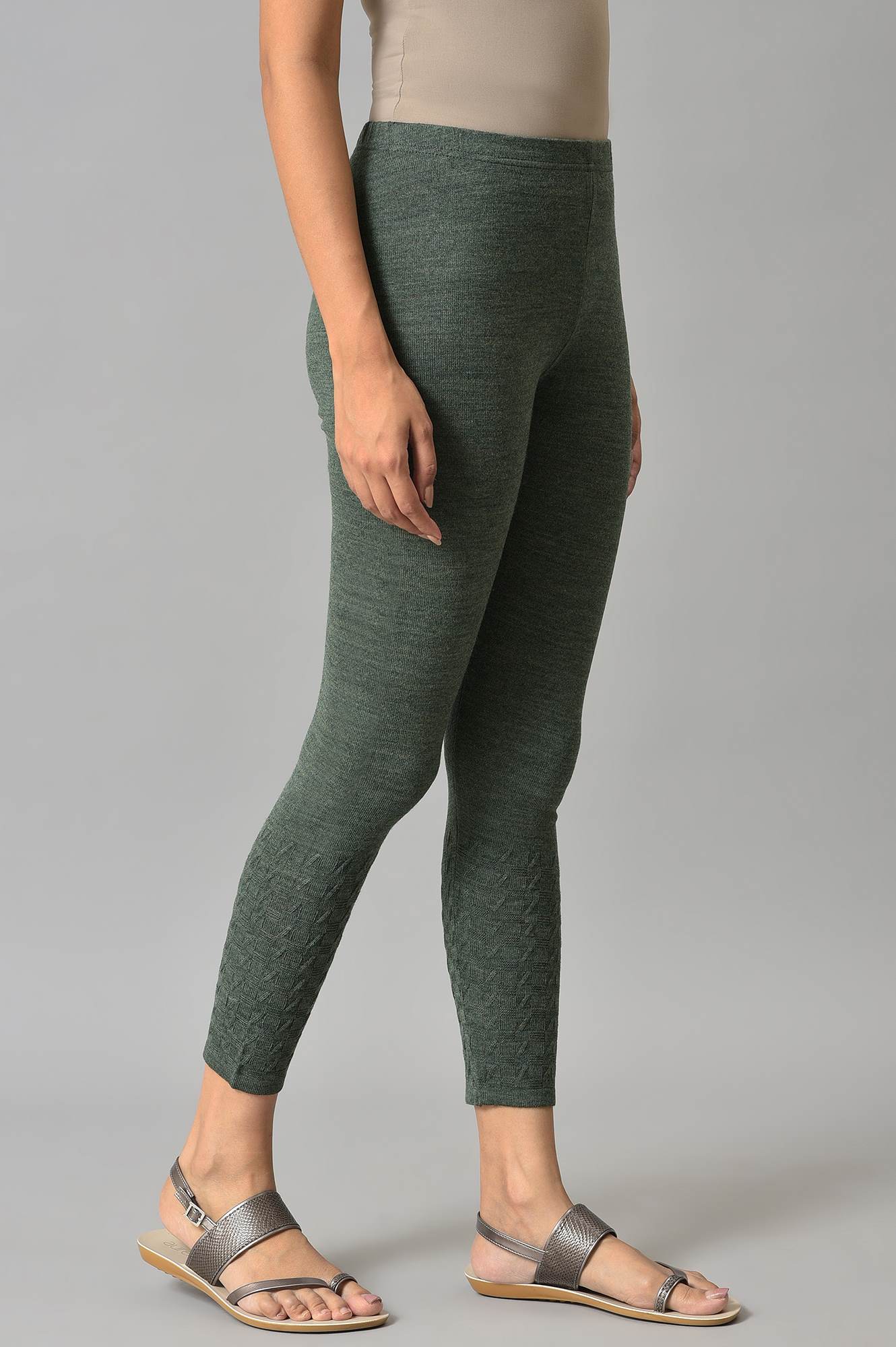 Green Solid Skinny Tights With Elasticated Waistband
