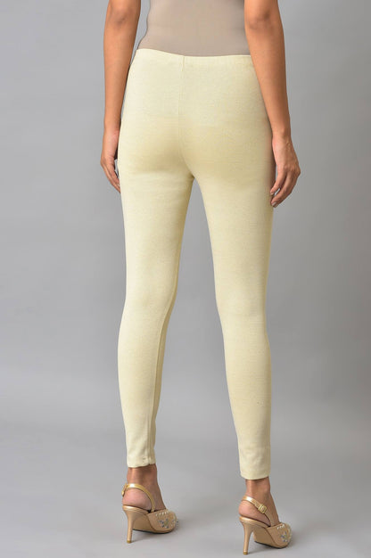 Cream Solid Skinny-fit Knit Tights with Elasticated Waist