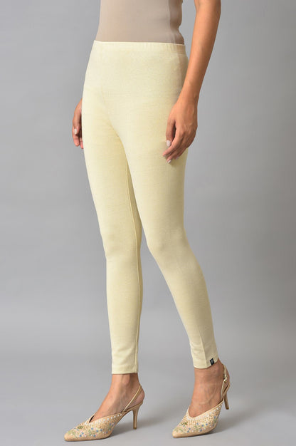Cream Solid Skinny-fit Knit Tights with Elasticated Waist