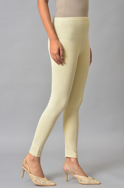 Cream Solid Skinny-fit Knit Tights with Elasticated Waist