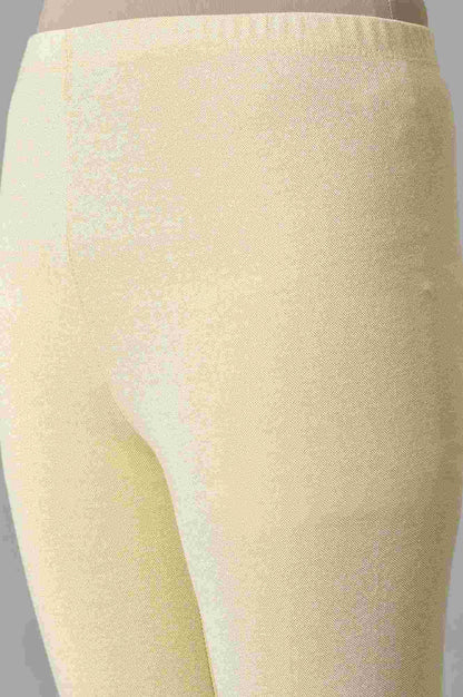 Cream Solid Skinny-fit Knit Tights with Elasticated Waist