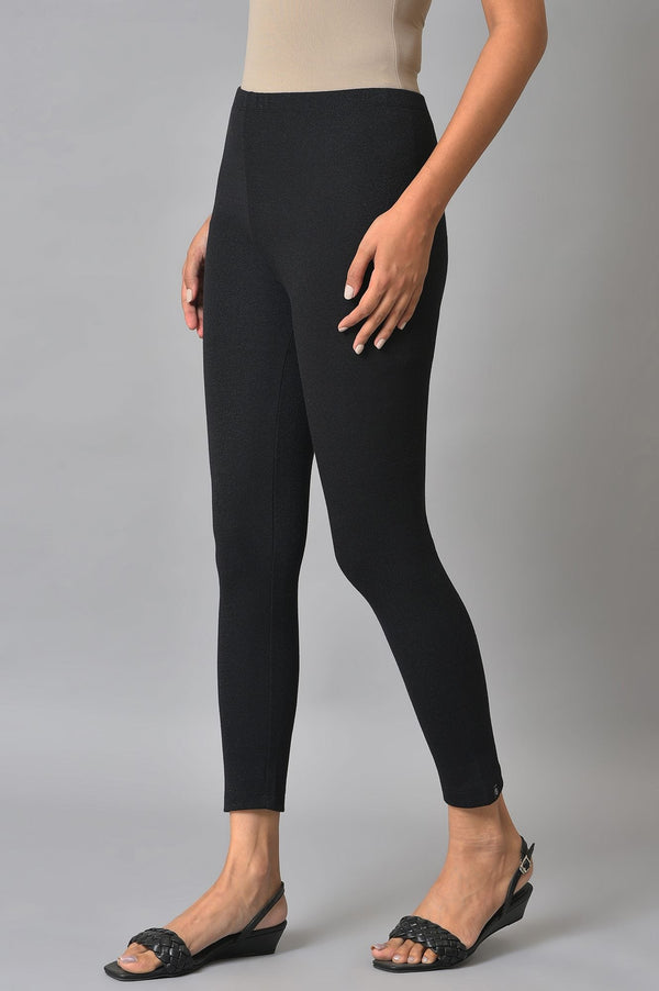 Black Solid Skinny Fit Tights With Elasticated Waist