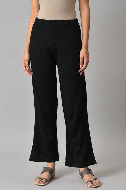 Black Geometric Straight Fit Palazzo With Elasticated Waist