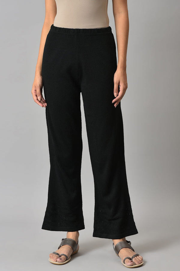 Black Geometric Straight Fit Palazzo With Elasticated Waist
