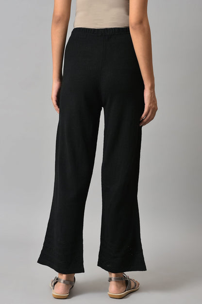 Black Geometric Straight Fit Palazzo With Elasticated Waist