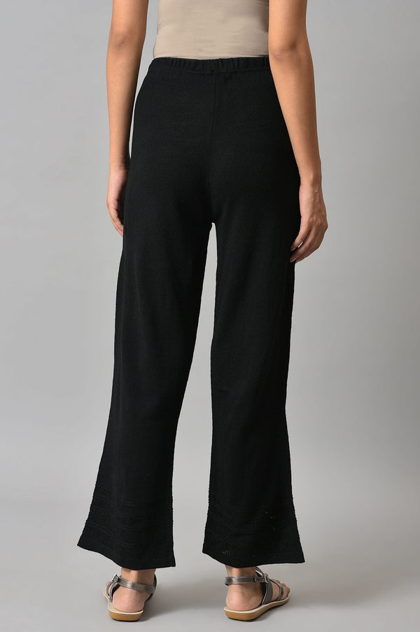 Black Geometric Straight Fit Palazzo With Elasticated Waist