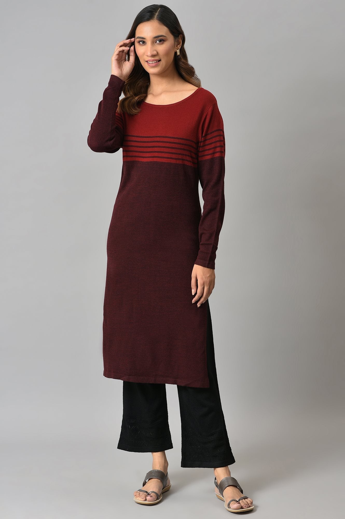 Black Geometric Straight Fit Palazzo With Elasticated Waist