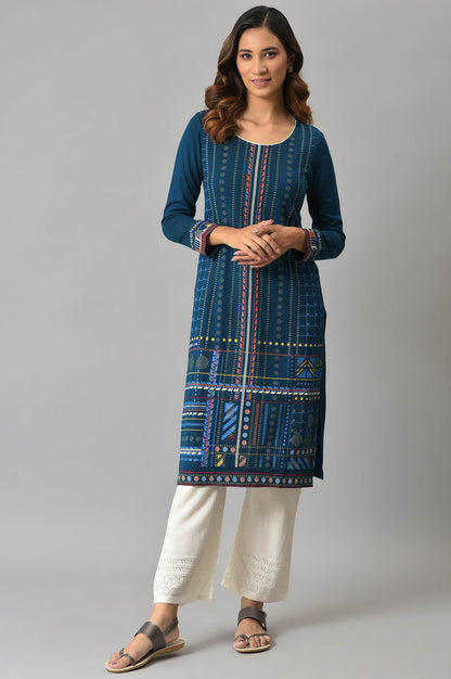 White Geometric Straight Fit Acrylic Palazzo With Elasticated Waist