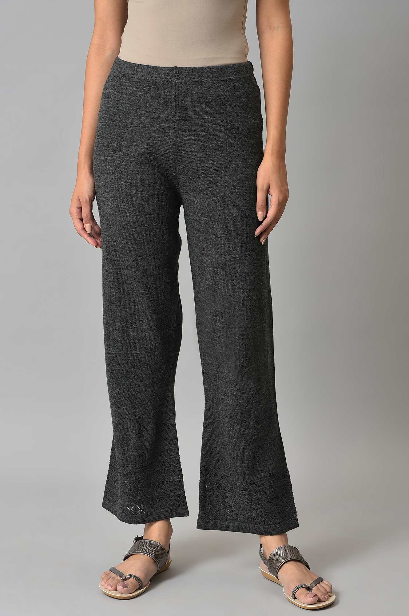 Grey Geometric Straight Fit Palazzo With Elasticated Waist