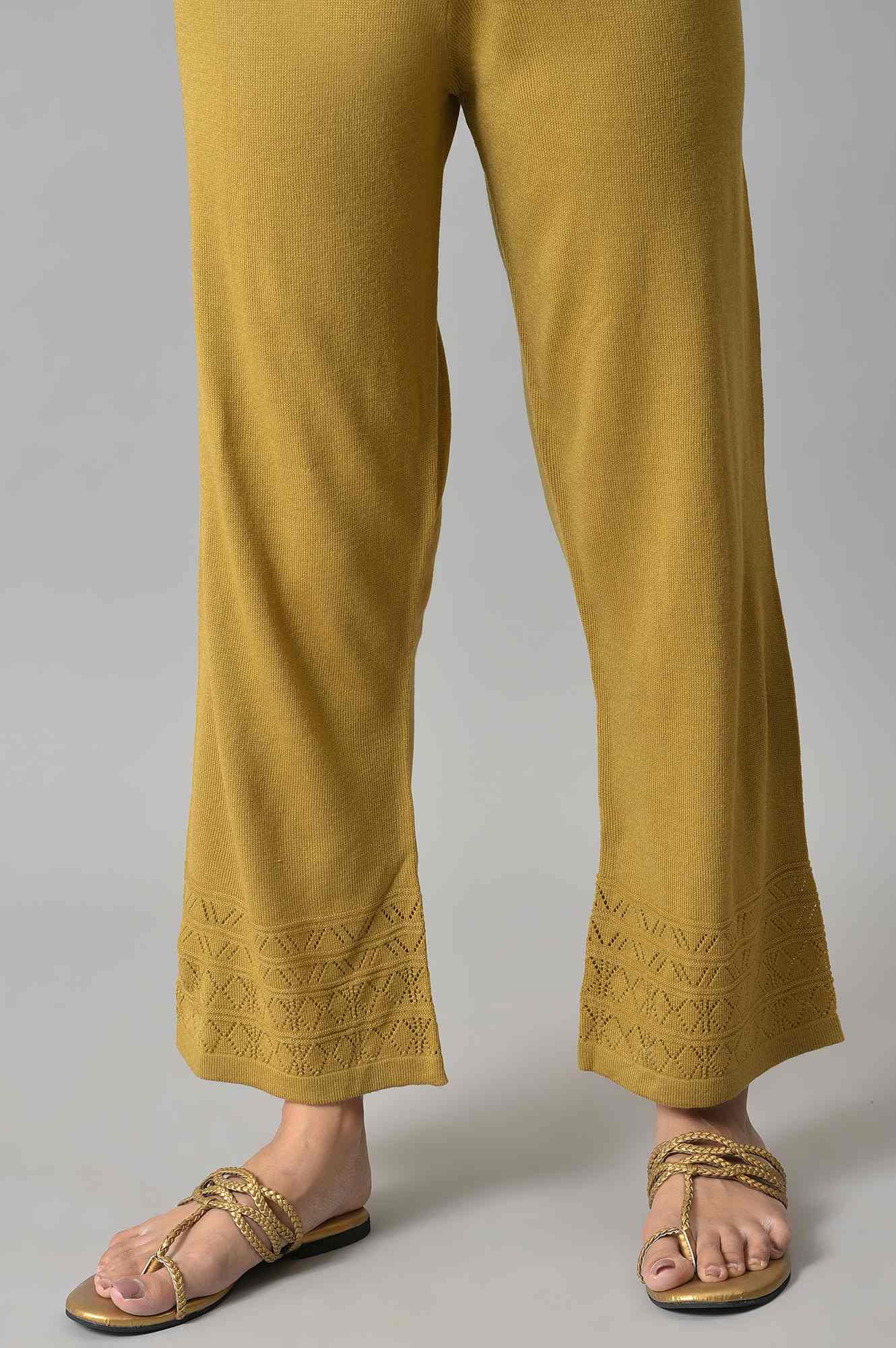 Gold Geometric Straight Fit Palazzo With Elasticated Waist