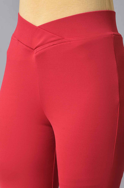 Red Solid Skinny Fit Lycra Tights With Slip On Closure