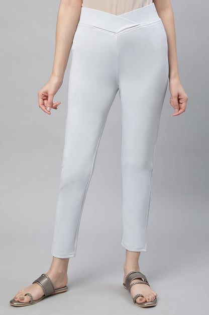 Light Grey Solid Skinny-fit Lycra Tights with Slip-on Closure