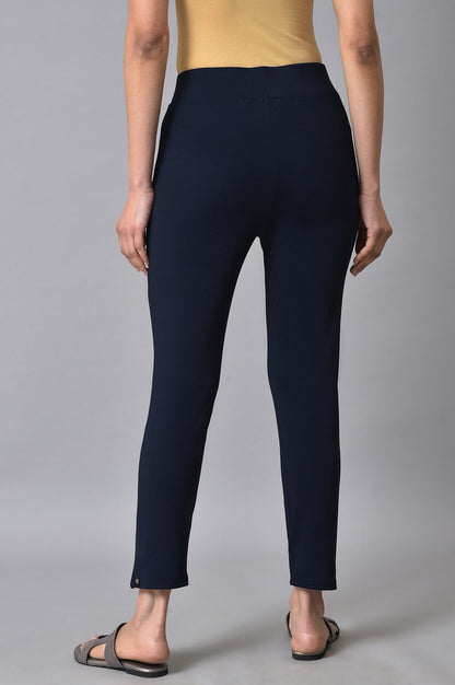 Navy Blue Solid Skinny Fit Tights With Extra Stretch