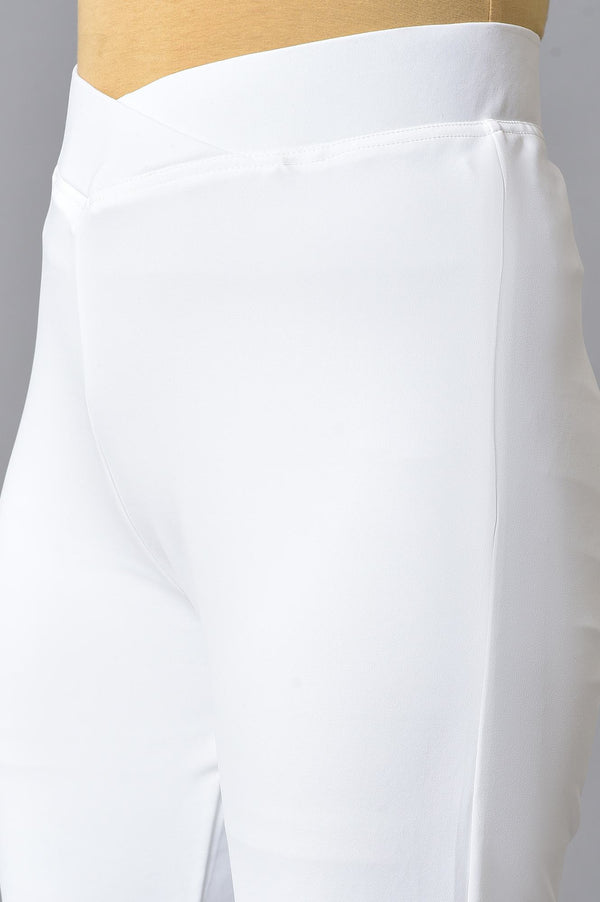 Elleven Women's White Solid Skinny Fit Tights with Slip On Closure