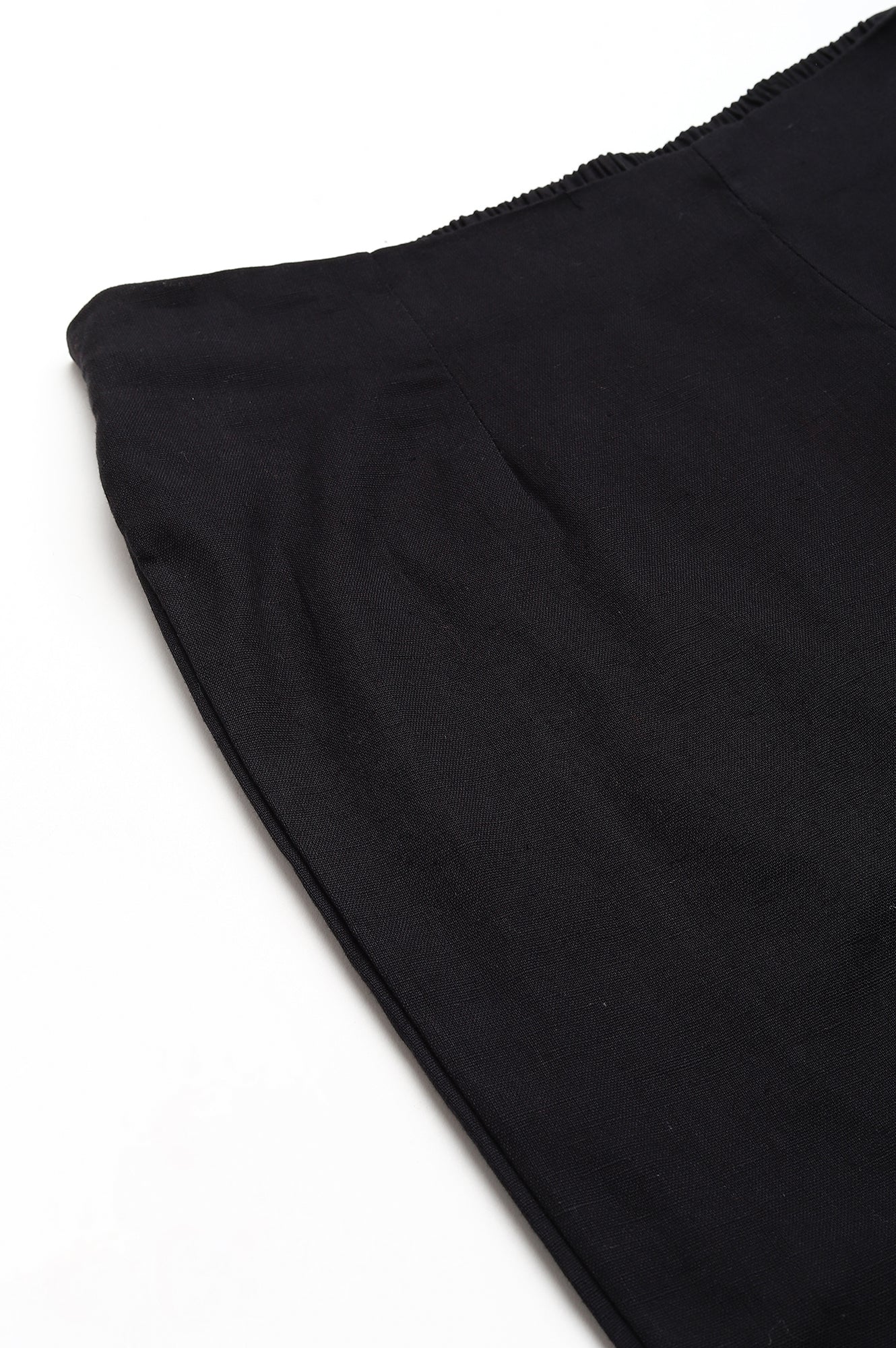 Black Solid Mid-Rise Cotton Flax Slim Pants