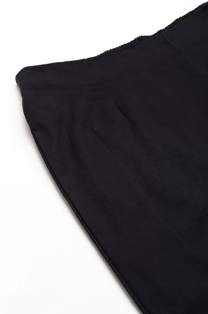 Black Solid Mid-Rise Cotton Flax Slim Pants
