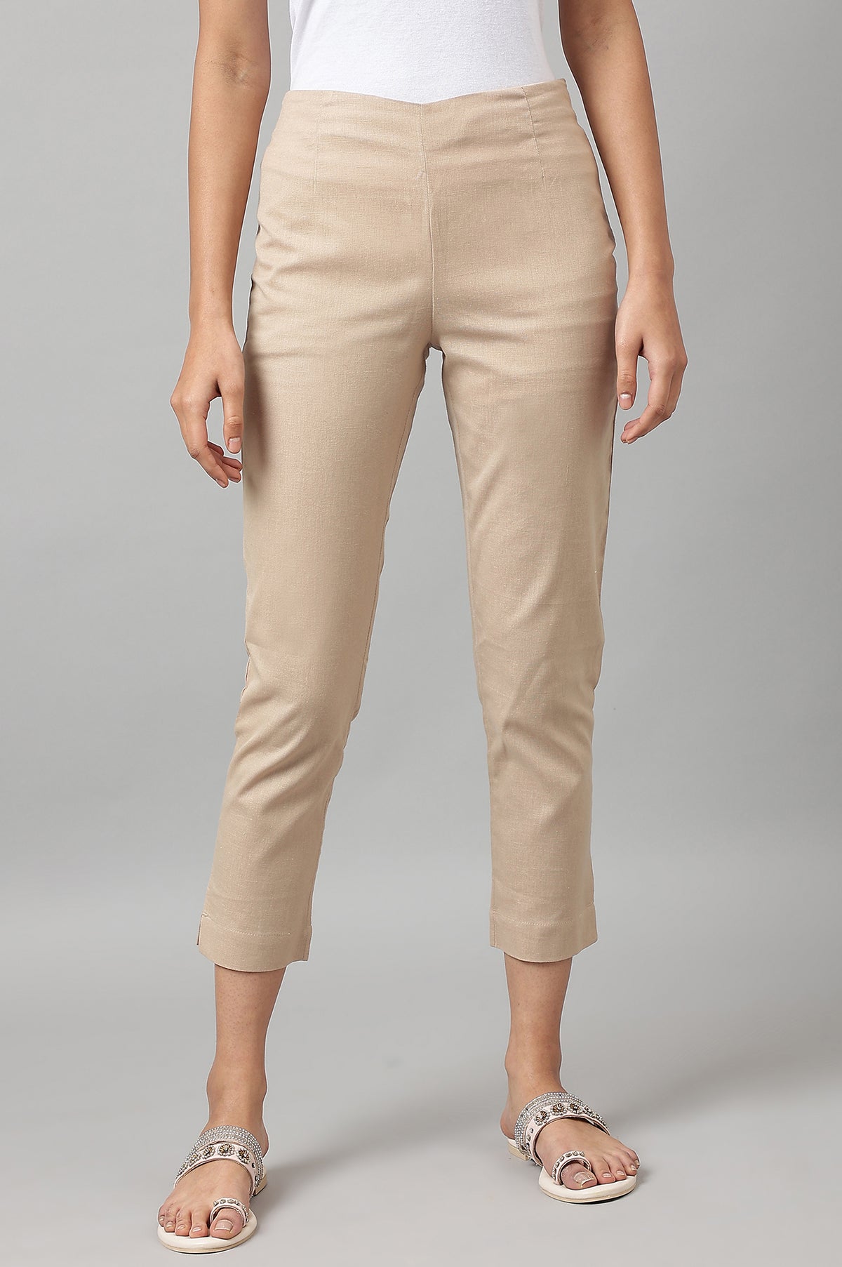 Beige Slim Ankle Length Pants - XS